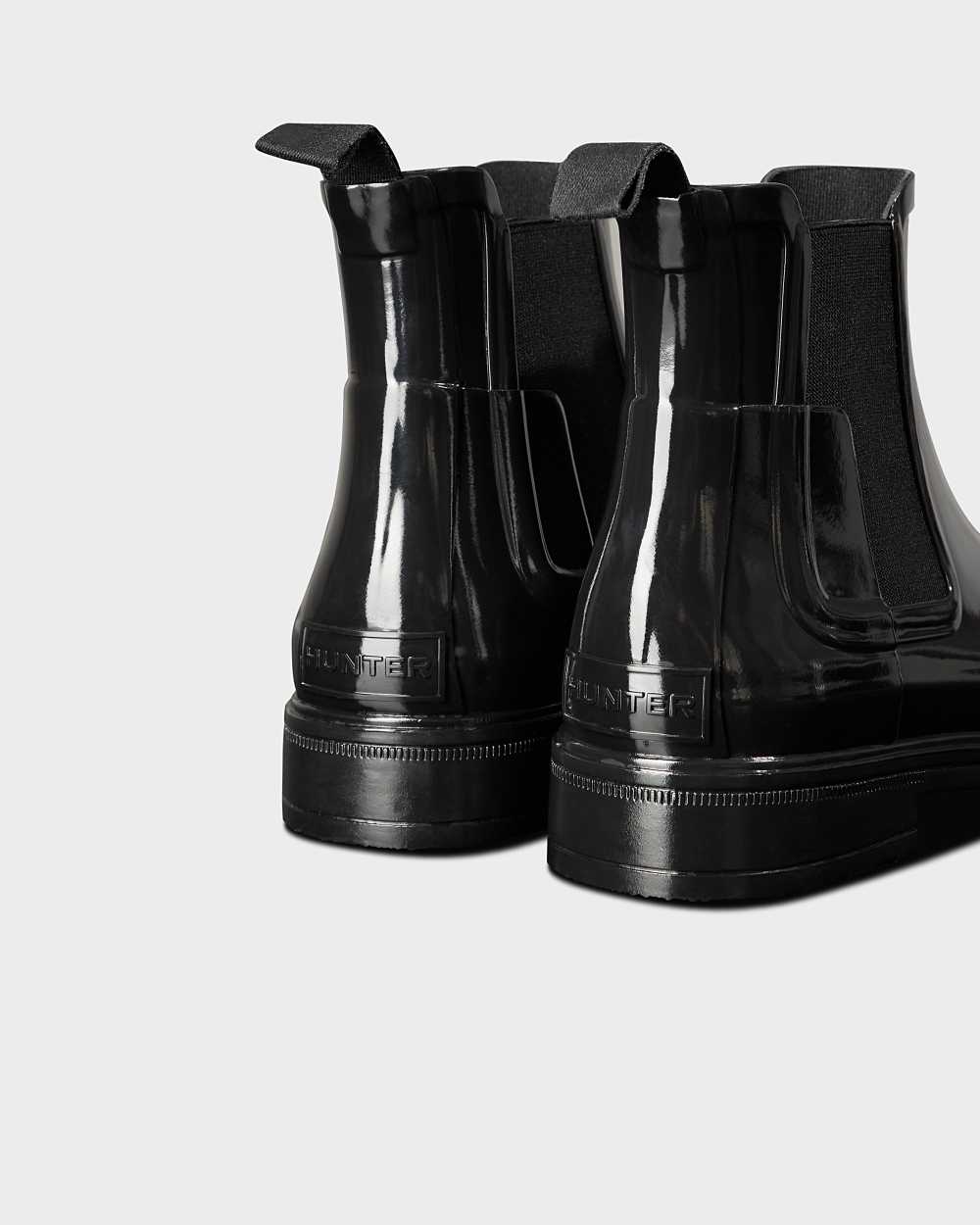 Hunter Refined Slim Fit Gloss Men's Chelsea Boots NZ-35010H Black